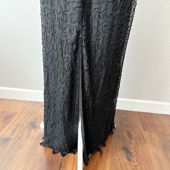 Laurence Kazar Gold Sequin Argyle Black Beaded Silk Evening Gown Women’s Size XL - Picture 7 of 15